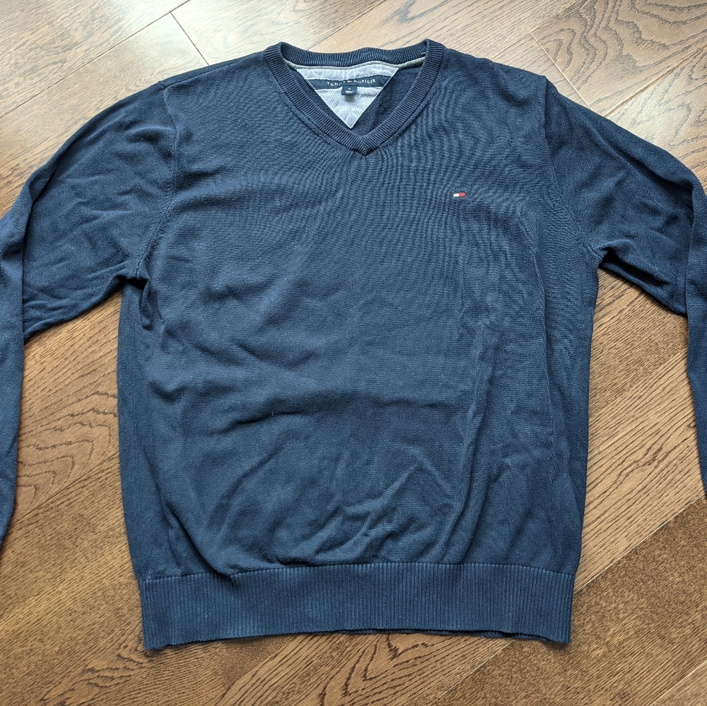 Vintage Blue Tommy Hilfiger V-neck Sweater